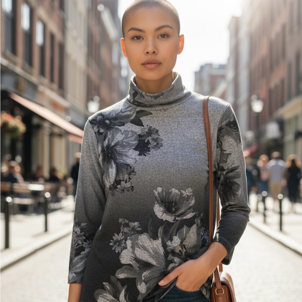 Alfred Dunner Charcoal Floral Cowl Neck Sweater. Women’s Size Small. NWT.